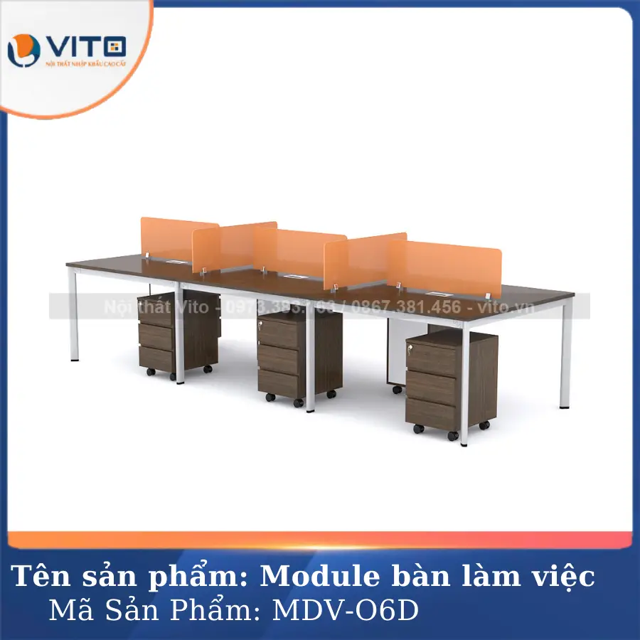 MODULE BÀN LÀM VIỆC 6 NGƯỜI CHÂN OVAL VITO MDV-O6D 2 Module bàn làm việc 6 người chân oval Vito MDV-O6D - Ảnh 2
