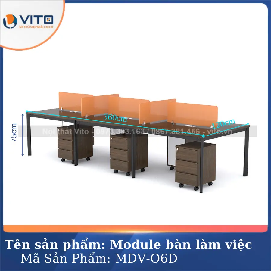 MODULE BÀN LÀM VIỆC 6 NGƯỜI CHÂN OVAL VITO MDV-O6D 3 Module bàn làm việc 6 người chân oval Vito MDV-O6D - Ảnh 3