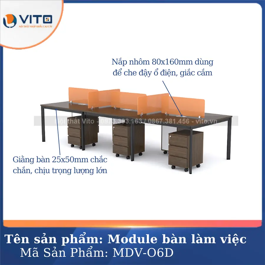 MODULE BÀN LÀM VIỆC 6 NGƯỜI CHÂN OVAL VITO MDV-O6D 5 Module bàn làm việc 6 người chân oval Vito MDV-O6D - Ảnh 5
