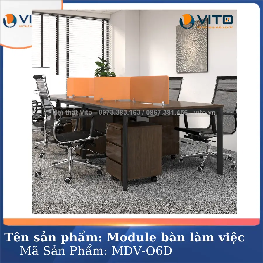 MODULE BÀN LÀM VIỆC 6 NGƯỜI CHÂN OVAL VITO MDV-O6D 6 Module bàn làm việc 6 người chân oval Vito MDV-O6D - Ảnh 6