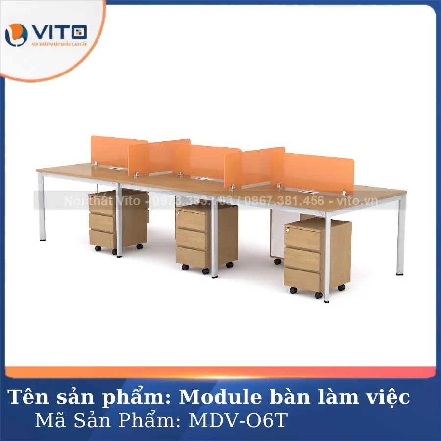 Module bàn làm việc 6 người chân oval Vito MDV-O6T