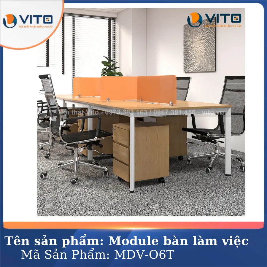 MODULE BÀN LÀM VIỆC 6 NGƯỜI CHÂN OVAL VITO MDV-O6T 4 Module bàn làm việc 6 người chân oval Vito MDV-O6T - Ảnh 4