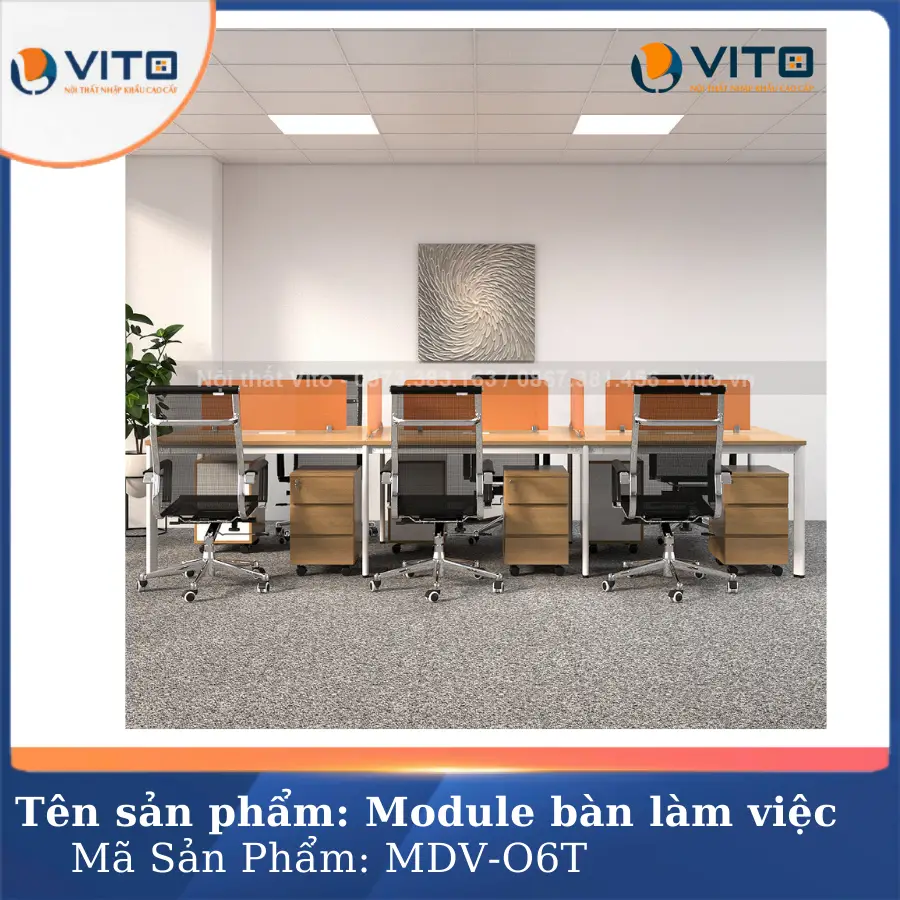 MODULE BÀN LÀM VIỆC 6 NGƯỜI CHÂN OVAL VITO MDV-O6T 5 Module bàn làm việc 6 người chân oval Vito MDV-O6T - Ảnh 5