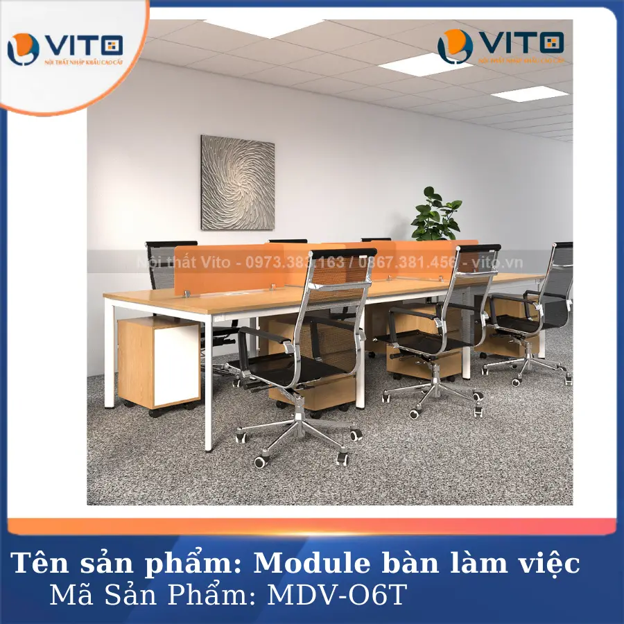 MODULE BÀN LÀM VIỆC 6 NGƯỜI CHÂN OVAL VITO MDV-O6T 6 Module bàn làm việc 6 người chân oval Vito MDV-O6T - Ảnh 6