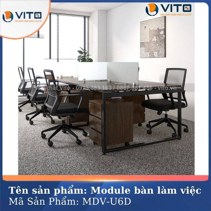 MODULE BÀN LÀM VIỆC 6 NGƯỜI CHÂN CHỮ U VITO MDV-U6D 7 Module bàn làm việc 6 người chân chữ U Vito MDV-U6D - Ảnh 7