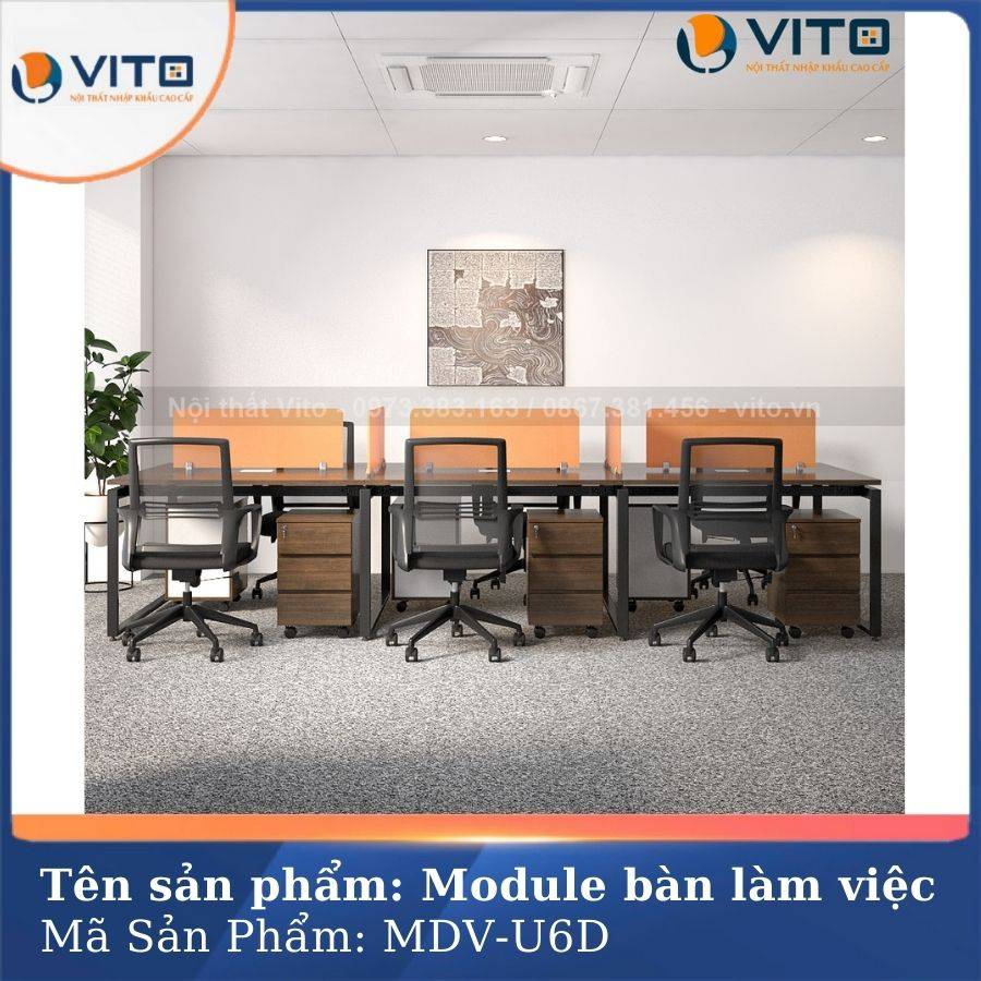 MODULE BÀN LÀM VIỆC 6 NGƯỜI CHÂN CHỮ U VITO MDV-U6D 4 Module bàn làm việc 6 người chân chữ U Vito MDV-U6D - Ảnh 4