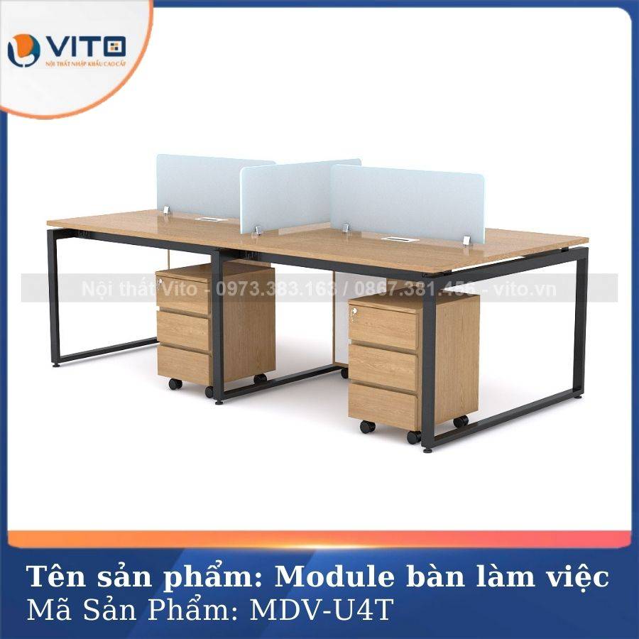 MODULE BÀN LÀM VIỆC 4 NGƯỜI CHÂN CHỮ U VITO MDV-U4T 3 Module bàn làm việc 4 người chân chữ U Vito MDV-U4T - Ảnh 3