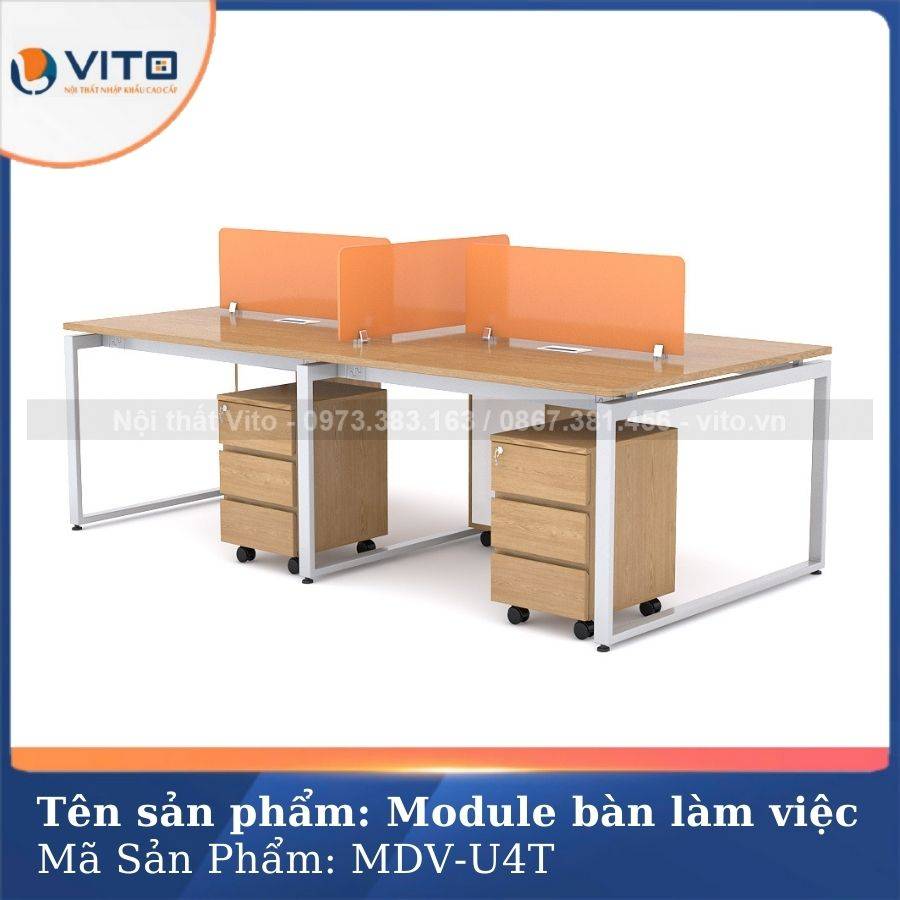 MODULE BÀN LÀM VIỆC 4 NGƯỜI CHÂN CHỮ U VITO MDV-U4T 2 Module bàn làm việc 4 người chân chữ U Vito MDV-U4T - Ảnh 2