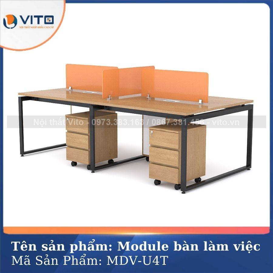 Module bàn làm việc 4 người chân chữ U Vito MDV-U4T
