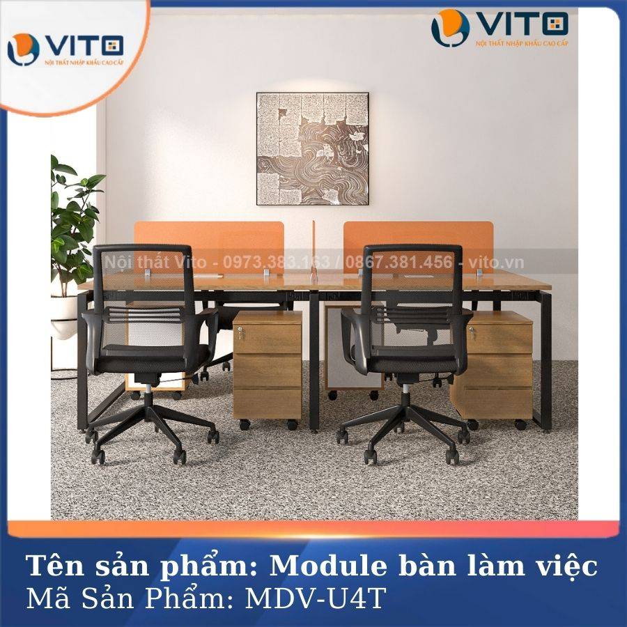 MODULE BÀN LÀM VIỆC 4 NGƯỜI CHÂN CHỮ U VITO MDV-U4T 4 Module bàn làm việc 4 người chân chữ U Vito MDV-U4T - Ảnh 4