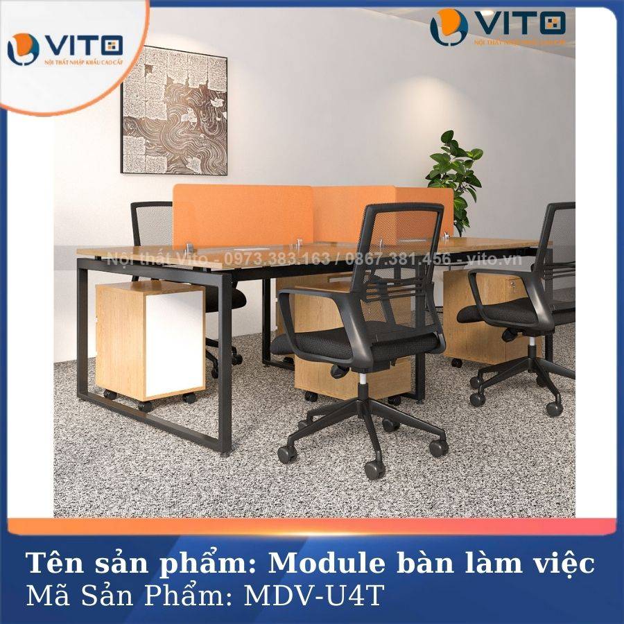 MODULE BÀN LÀM VIỆC 4 NGƯỜI CHÂN CHỮ U VITO MDV-U4T 5 Module bàn làm việc 4 người chân chữ U Vito MDV-U4T - Ảnh 5