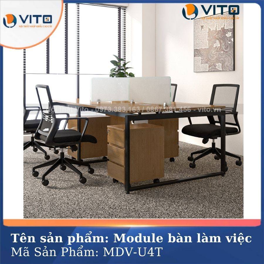 MODULE BÀN LÀM VIỆC 4 NGƯỜI CHÂN CHỮ U VITO MDV-U4T 6 Module bàn làm việc 4 người chân chữ U Vito MDV-U4T - Ảnh 6