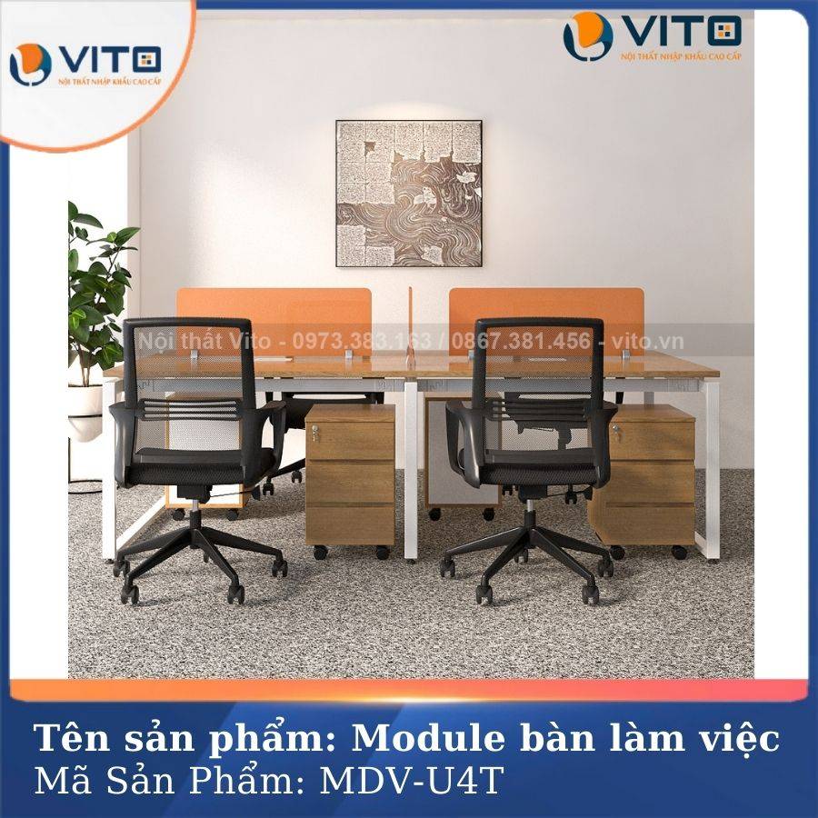 MODULE BÀN LÀM VIỆC 4 NGƯỜI CHÂN CHỮ U VITO MDV-U4T 7 Module bàn làm việc 4 người chân chữ U Vito MDV-U4T - Ảnh 7