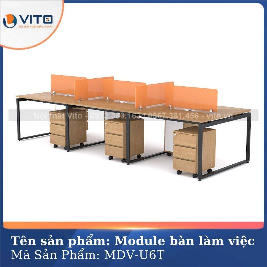 Module bàn làm việc 6 người chân chữ U Vito MDV-U6T