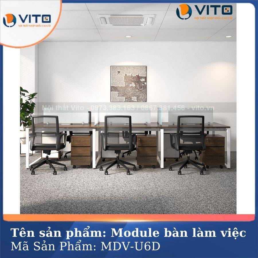 MODULE BÀN LÀM VIỆC 6 NGƯỜI CHÂN CHỮ U VITO MDV-U6D 5 Module bàn làm việc 6 người chân chữ U Vito MDV-U6D - Ảnh 5