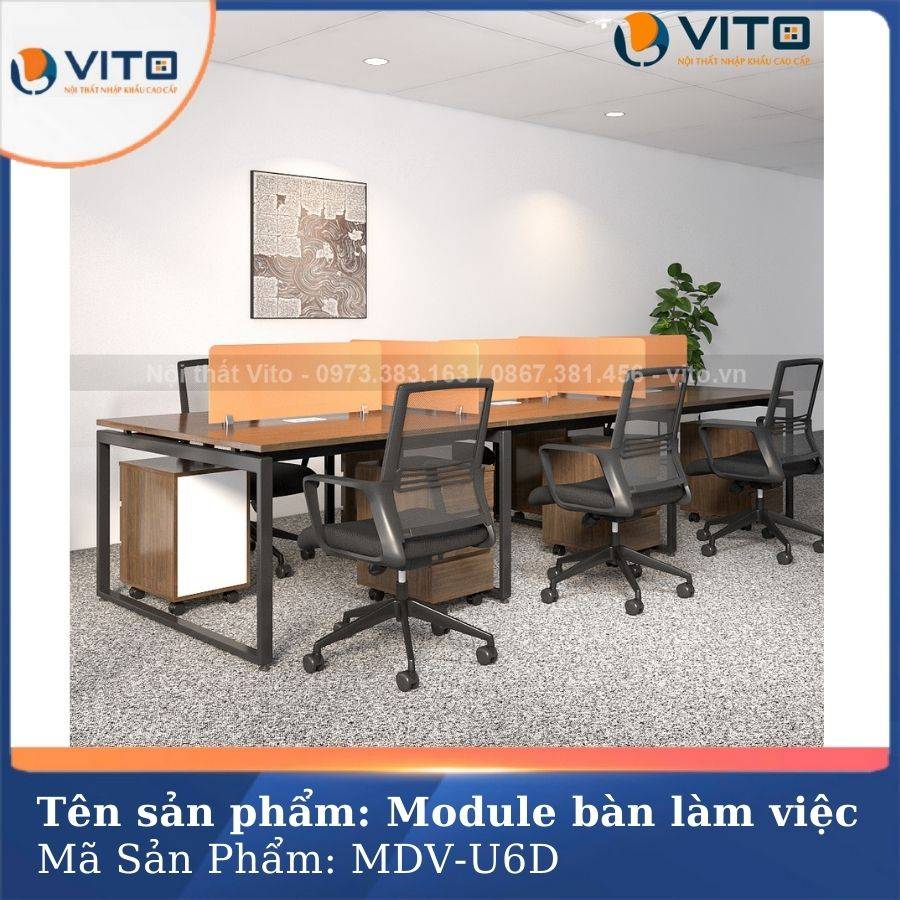 MODULE BÀN LÀM VIỆC 6 NGƯỜI CHÂN CHỮ U VITO MDV-U6D 6 Module bàn làm việc 6 người chân chữ U Vito MDV-U6D - Ảnh 6