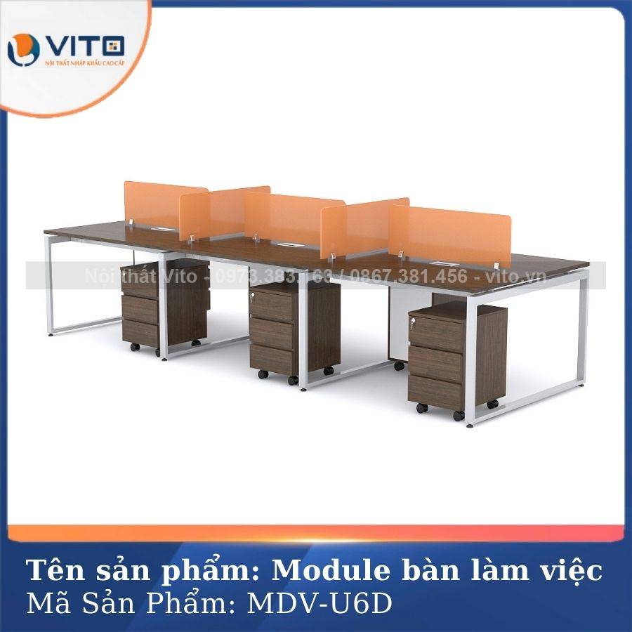 Module bàn làm việc 6 người chân chữ U Vito MDV-U6D