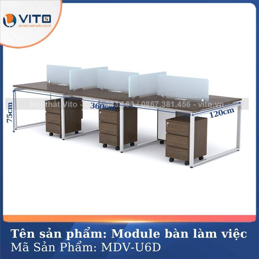 MODULE BÀN LÀM VIỆC 6 NGƯỜI CHÂN CHỮ U VITO MDV-U6D 3 Module bàn làm việc 6 người chân chữ U Vito MDV-U6D - Ảnh 3