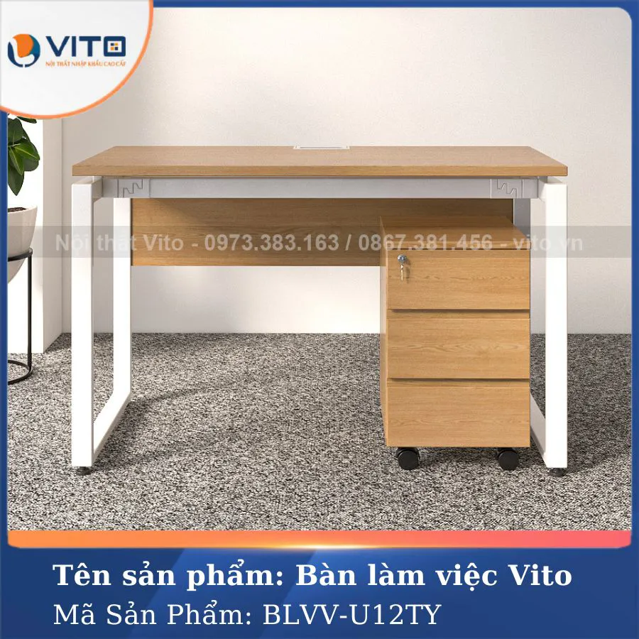 BÀN LÀM VIỆC CHÂN CHỮ U VITO 1M2 BLVV-U12TY 3 Bàn làm việc chân chữ U Vito 1m2 BLVV-U12TY - Ảnh 3
