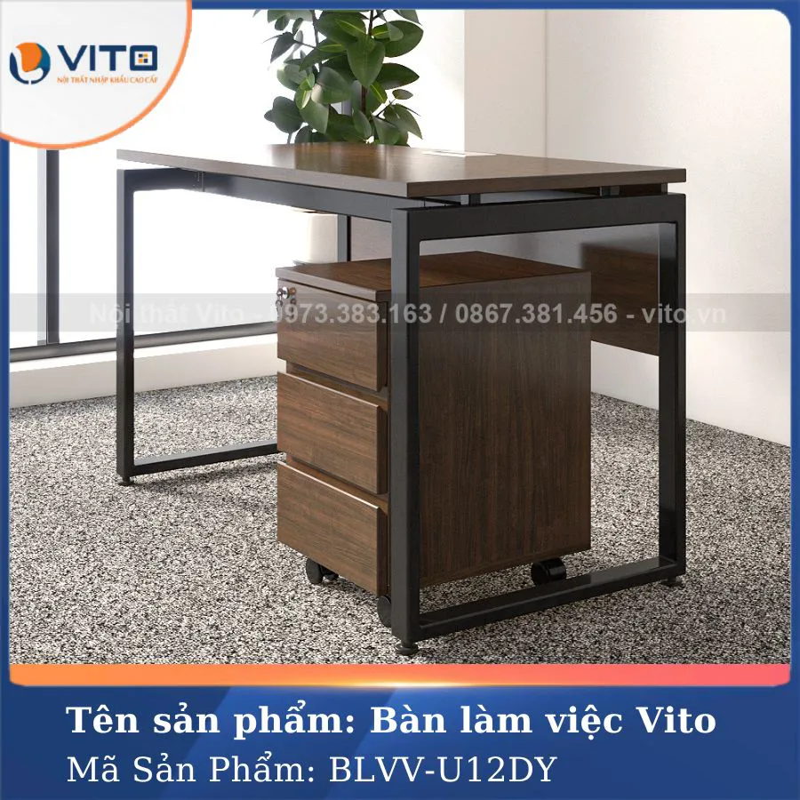 BÀN LÀM VIỆC CHÂN CHỮ U VITO 1M2 BLVV-U12DY 8 Bàn làm việc chân chữ U Vito 1m2 BLVV-U12DY - Ảnh 8
