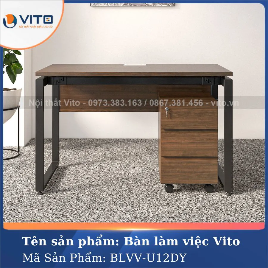 BÀN LÀM VIỆC CHÂN CHỮ U VITO 1M2 BLVV-U12DY 6 Bàn làm việc chân chữ U Vito 1m2 BLVV-U12DY - Ảnh 6