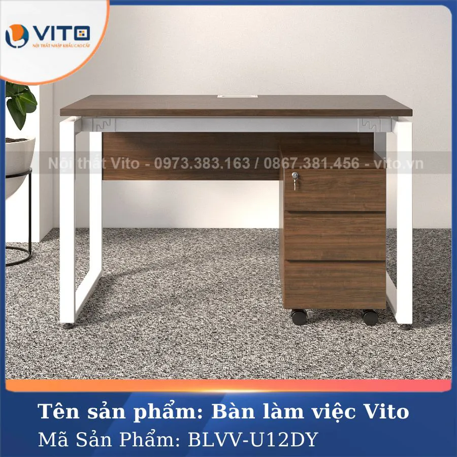 BÀN LÀM VIỆC CHÂN CHỮ U VITO 1M2 BLVV-U12DY 3 Bàn làm việc chân chữ U Vito 1m2 BLVV-U12DY - Ảnh 3