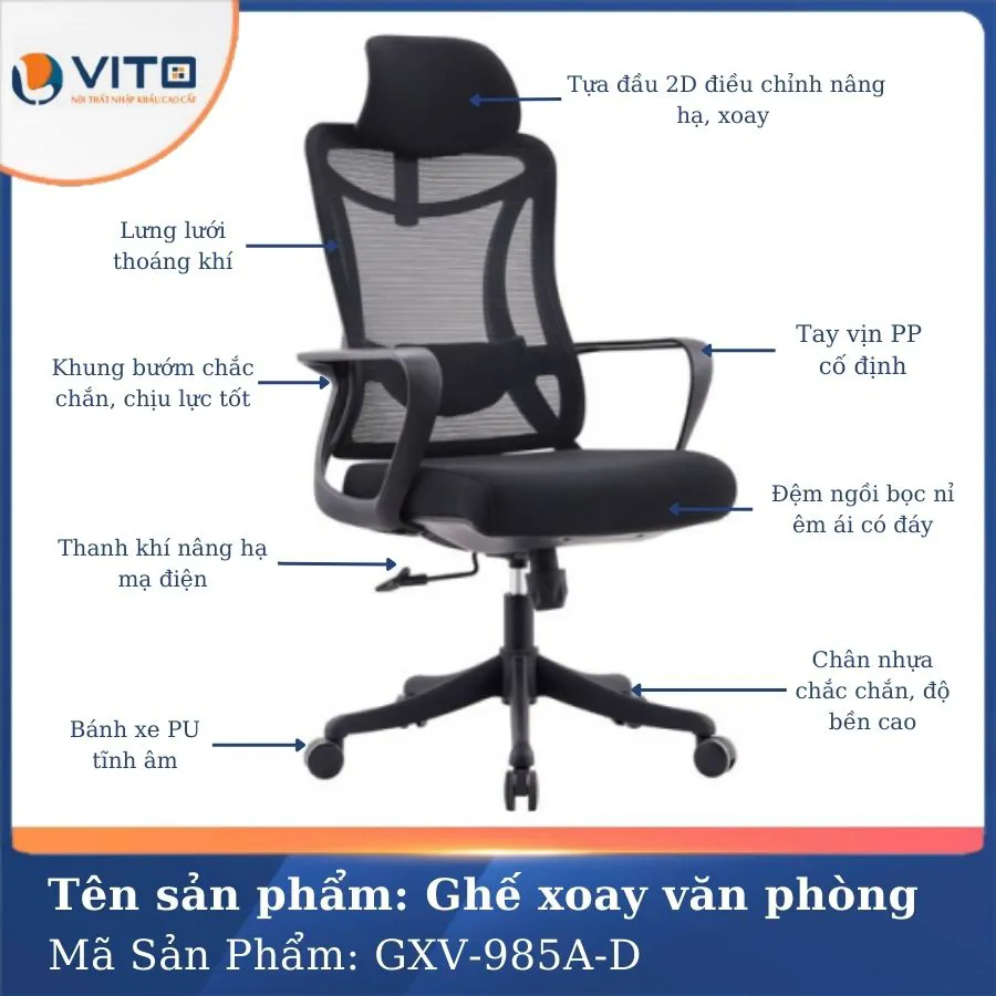 GHẾ XOAY VĂN PHÒNG GXV-985A-D 3 Ghế xoay văn phòng GXV-985A-D - Ảnh 3