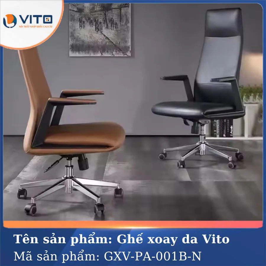 GHẾ XOAY DA VITO GXV-PA-001B-N 6 Ghế xoay da Vito GXV-PA-001B-N - Ảnh 6