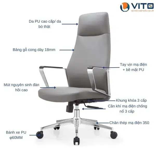 GHẾ LÃNH ĐẠO DA VITO GLDV-6857A 3 Ghế lãnh đạo da Vito GLDV-6857A - Ảnh 3
