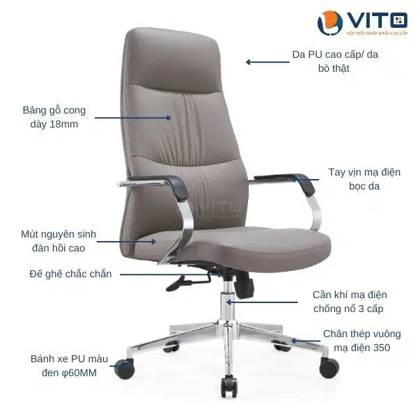 GHẾ LÃNH ĐẠO DA VITO GLDV-6928A 3 Ghế lãnh đạo da Vito GLDV-6928A - Ảnh 3