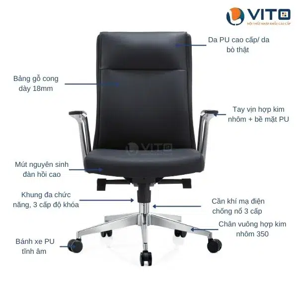 GHẾ XOAY DA VITO GXV-1918B 5 Ghế xoay da Vito GXV-1918B - Ảnh 5