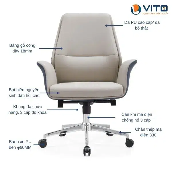 GHẾ XOAY DA VITO GXV-6827B 6 Ghế xoay da Vito GXV-6827B - Ảnh 6