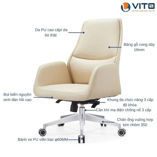 GHẾ XOAY DA VITO GXV-6831B 3 Ghế xoay da Vito GXV-6831B - Ảnh 3