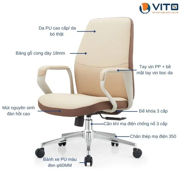 GHẾ XOAY DA VITO GXV-6859B 3 Ghế xoay da Vito GXV-6859B - Ảnh 3