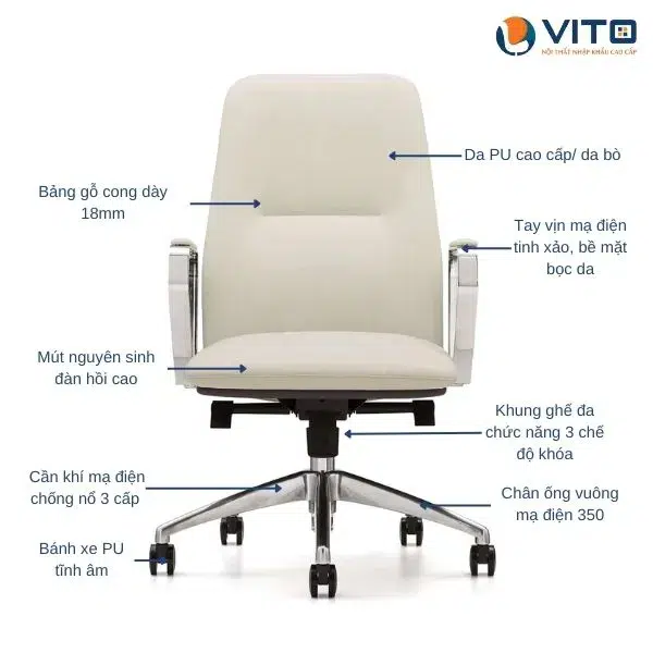 GHẾ XOAY DA VITO GXV-6993B 6 Ghế xoay da Vito GXV-6993B - Ảnh 6