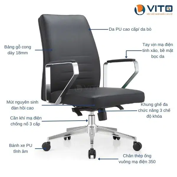 GHẾ XOAY DA VITO GXV-6994B 3 Ghế xoay da Vito GXV-6994B - Ảnh 3