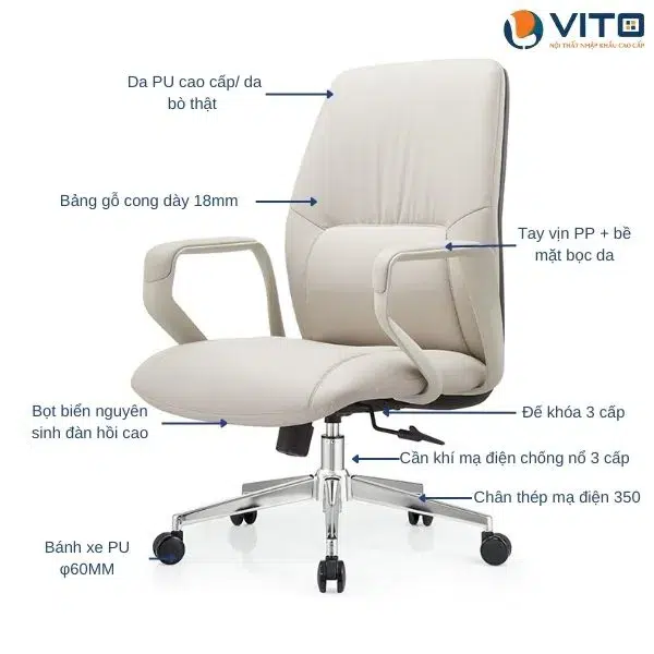 GHẾ XOAY DA VITO GLDV-6837B 4 Ghế xoay da Vito GLDV-6837B - Ảnh 4